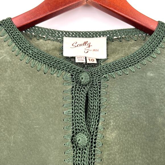Scully Womens Sz 10 Leather Suede Green Crochet Jacket Shirt Top Western Rodeo - Picture 7 of 10